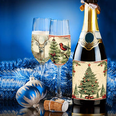 Retro Christmas Wine Bottle Stickers - Set of 9 Sheets