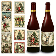 Retro Christmas Wine Bottle Stickers - Set of 9 Sheets