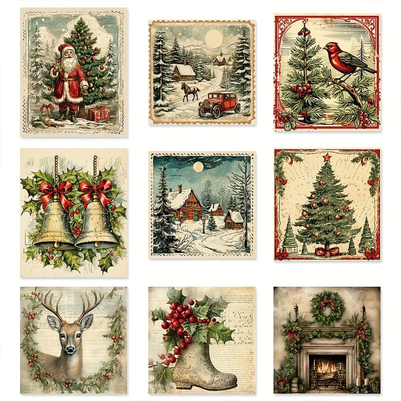 Retro Christmas Wine Bottle Stickers - Set of 9 Sheets