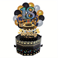 Pop Up Birthday Card with Golden Balloons and Cake, Notes and Envelopes