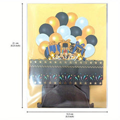 Pop Up Birthday Card with Golden Balloons and Cake, Notes and Envelopes