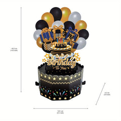 Pop Up Birthday Card with Golden Balloons and Cake, Notes and Envelopes