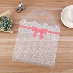 5pcs Transparent Bow Cosmetic Gift Bag Plastic Tote Bag Shopping Bag