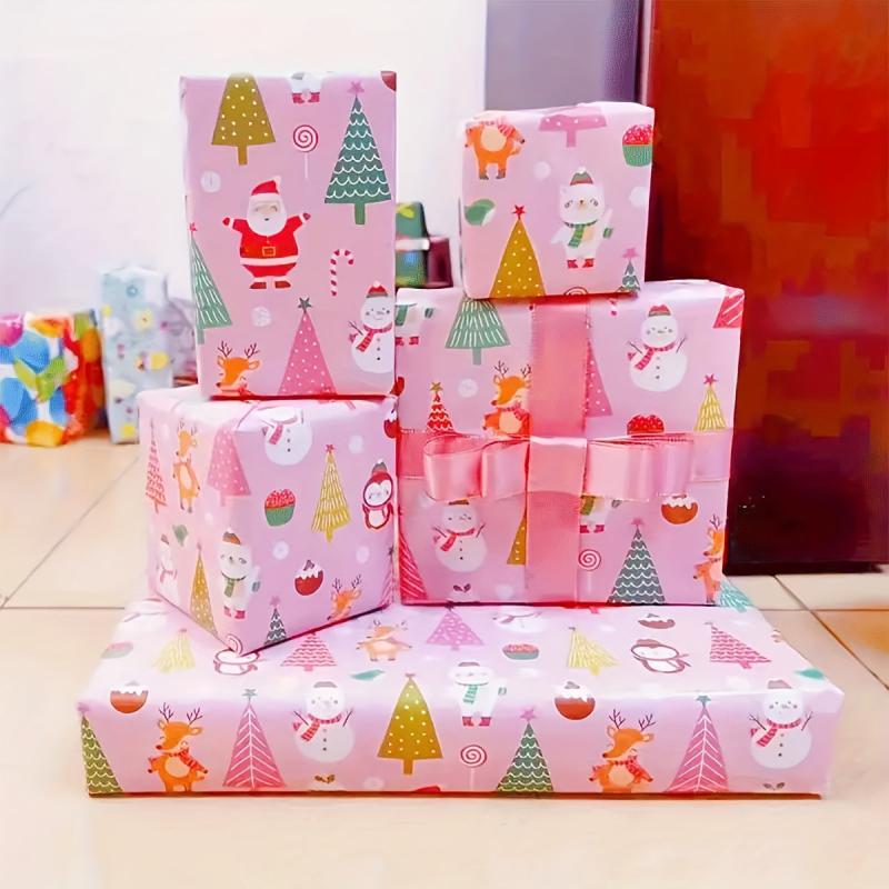 5pcs Christmas Wrapping Paper Party Gift Wrapping Paper Christmas DIY Wrapping