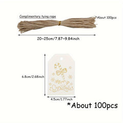 100pcs Christmas Merry Stamping Hanging Tag Gift Packaging Paper Label