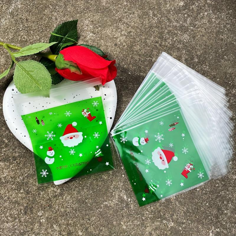 100pcs Santa Claus Snowflake Gift Ziplock Bag for Candy Decoration