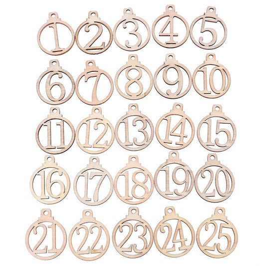 25pcs 1-25 Wooden Christmas Calendar Tags - Wrapping Decoration