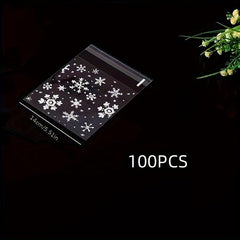 100pcs Snowflake Christmas Candy Bag Self-sealing Food Packaging Biscuit Gift