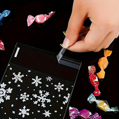 100pcs Snowflake Christmas Candy Bag Self-sealing Food Packaging Biscuit Gift