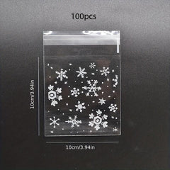 100pcs Snowflake Christmas Candy Bag Self-sealing Food Packaging Biscuit Gift