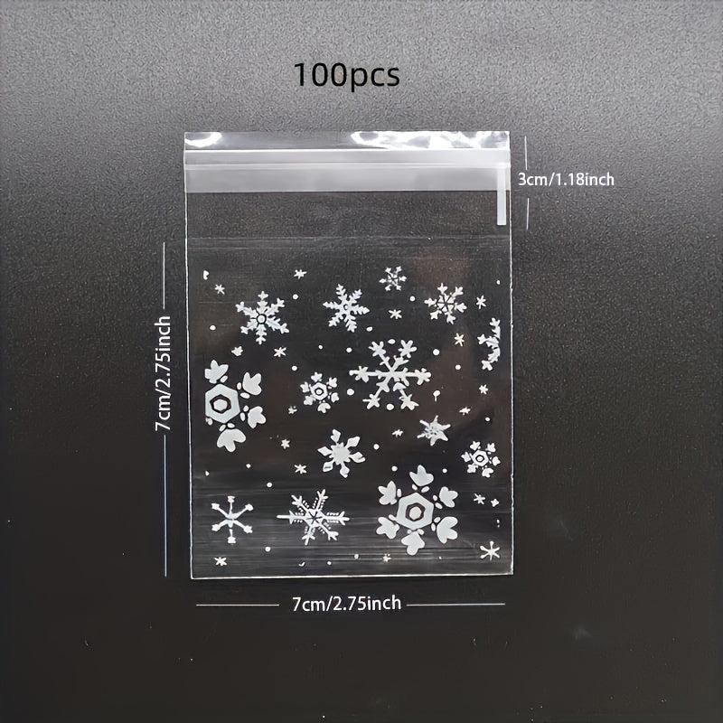 100pcs Snowflake Christmas Candy Bag Self-sealing Food Packaging Biscuit Gift