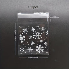 100pcs Snowflake Christmas Candy Bag Self-sealing Food Packaging Biscuit Gift