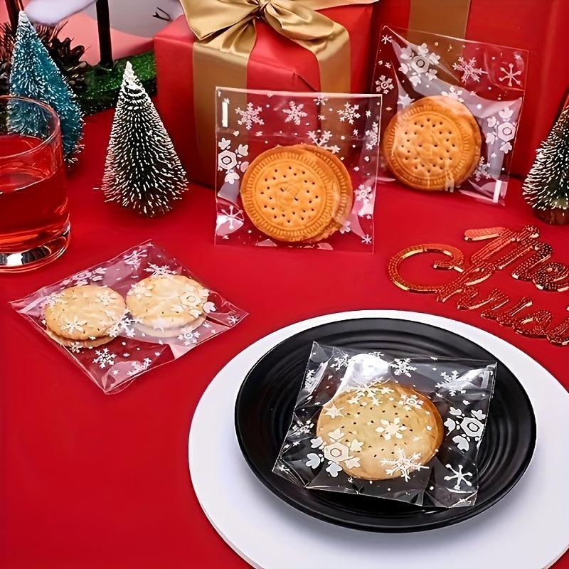 100pcs Snowflake Christmas Candy Bag Self-sealing Food Packaging Biscuit Gift