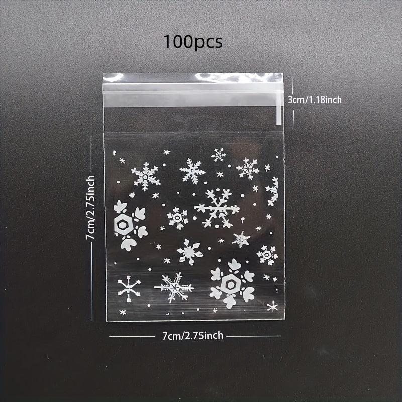 100pcs Snowflake Christmas Candy Bag Self-sealing Food Packaging Biscuit Gift