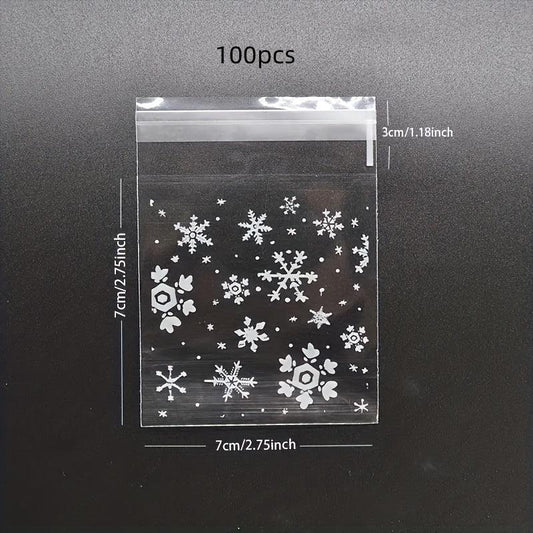 100pcs Snowflake Christmas Candy Bag Self-sealing Food Packaging Biscuit Gift