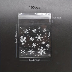 100pcs Snowflake Christmas Candy Bag Self-sealing Food Packaging Biscuit Gift