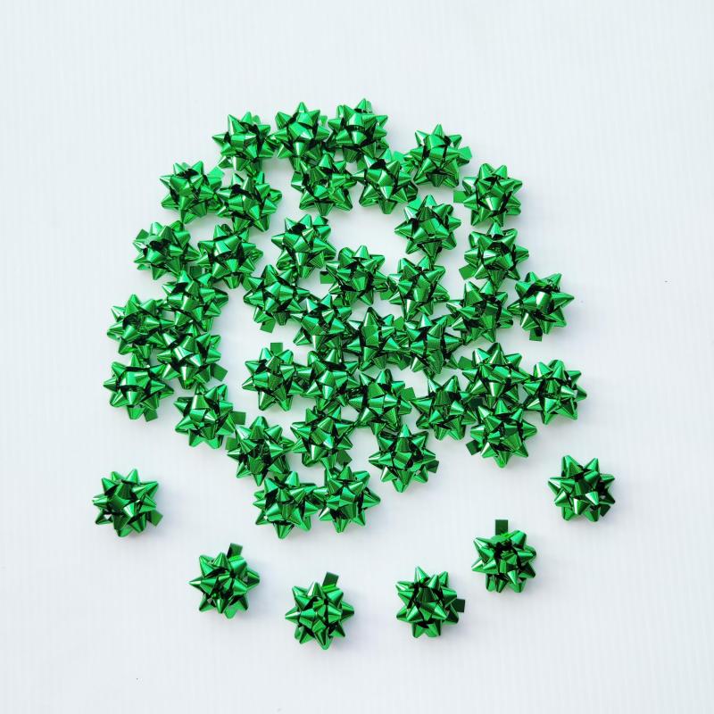50 Mini Christmas Bows - 2 Metallic Star Gift Bow - Self Adhesive Bows