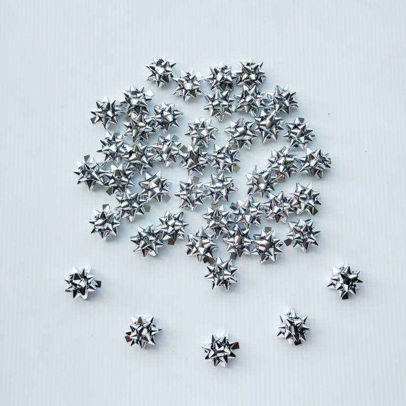 50 Mini Christmas Bows - 2 Metallic Star Gift Bow - Self Adhesive Bows