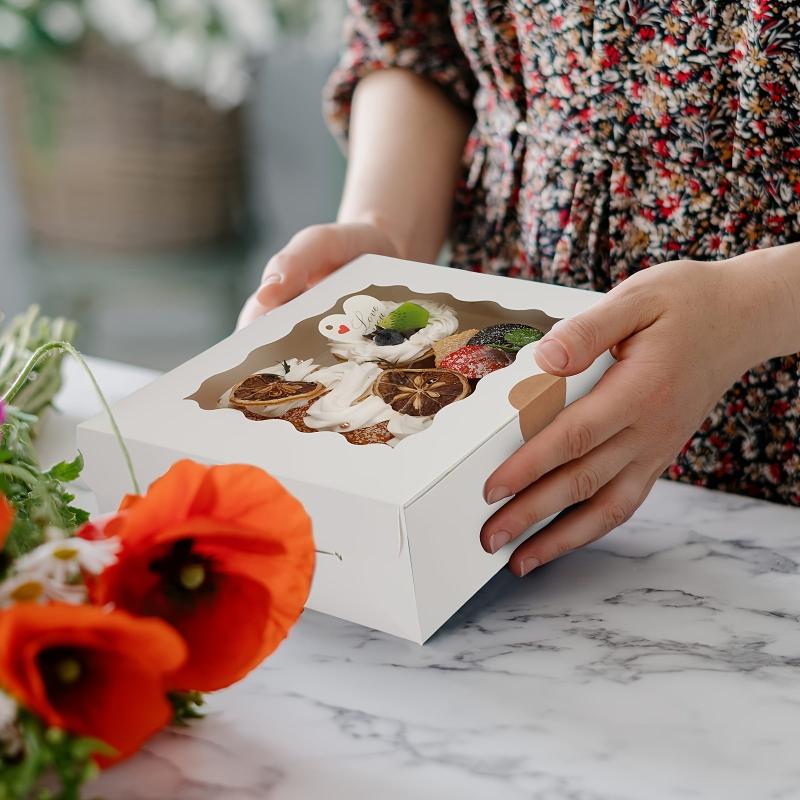 25pcs Christmas Cake Boxes Bread Boxes With Windows 20.32x20.32x6.35 cm