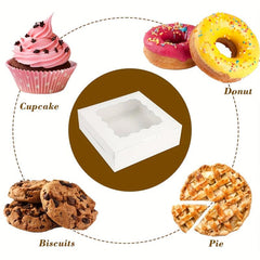 25pcs Christmas Cake Boxes Bread Boxes With Windows 20.32x20.32x6.35 cm