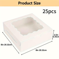 25pcs Christmas Cake Boxes Bread Boxes With Windows 20.32x20.32x6.35 cm