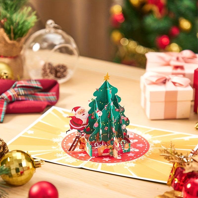 1pc Merry Christmas Pop Up Card Christmas Tree And Santa Greeting Card