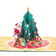 1pc Merry Christmas Pop Up Card Christmas Tree And Santa Greeting Card