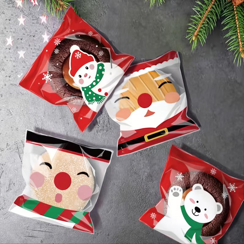 50pcs Christmas Snowman Beer Santa Snack Self Adhesive Packaging Bags Goody Bags