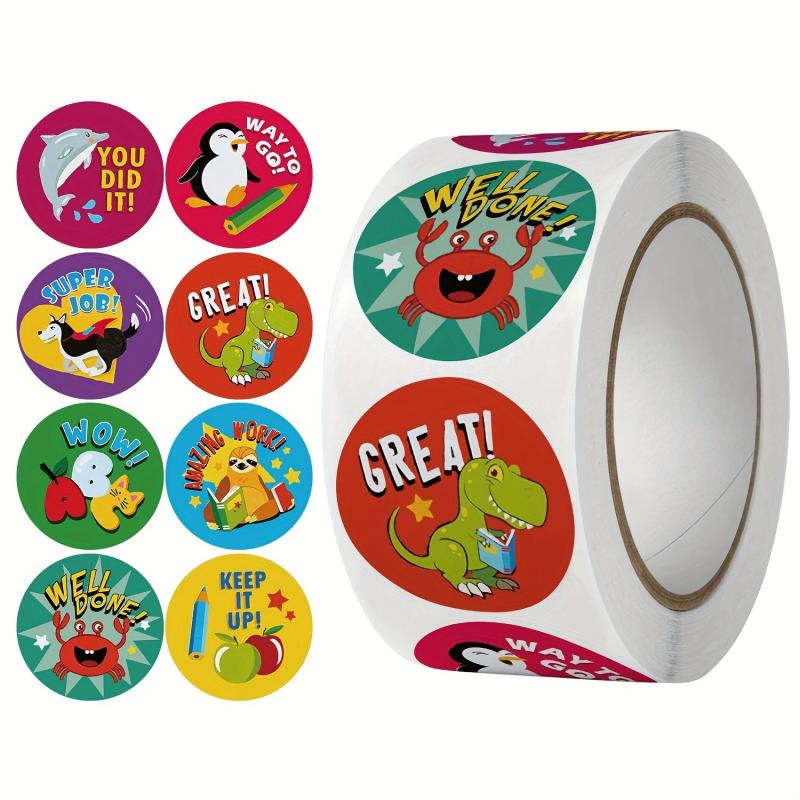 500pcs Round Cartoon Animal Reward Stickers
