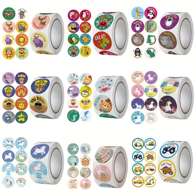 500pcs Round Cartoon Animal Reward Stickers