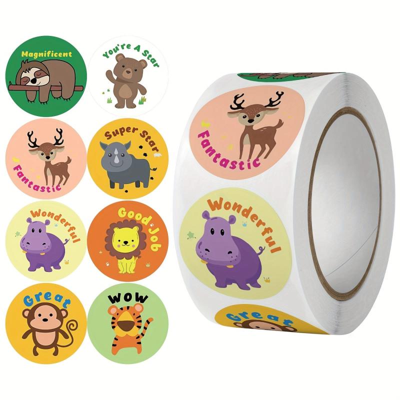 500pcs Round Cartoon Animal Reward Stickers
