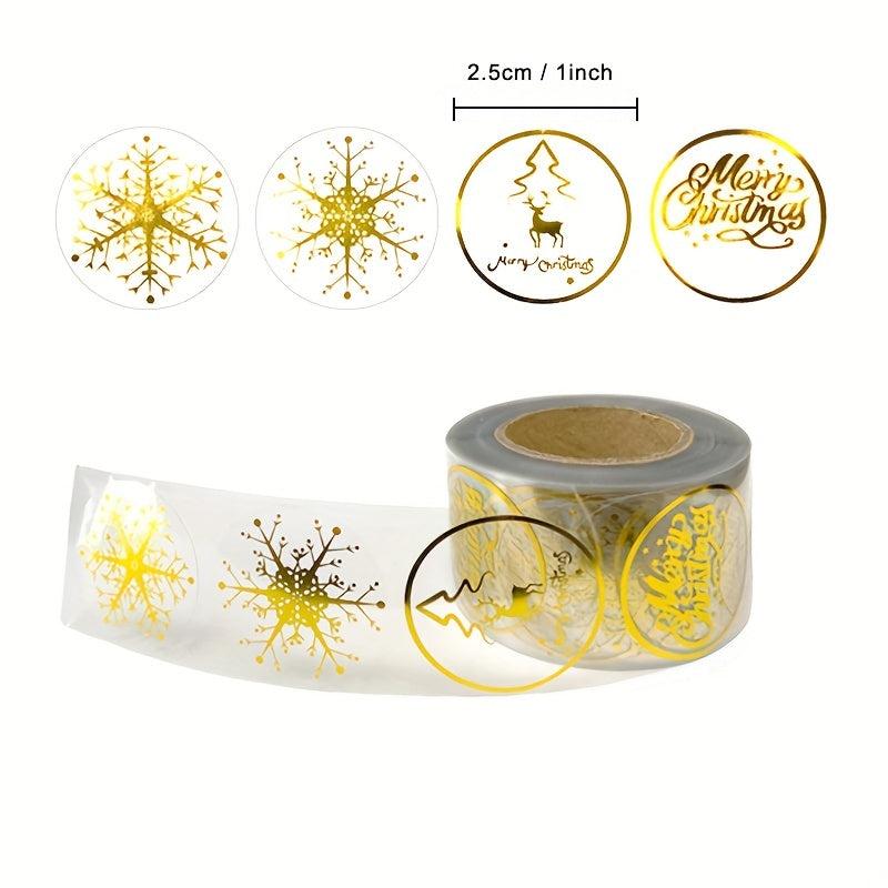 500pcs 1 Inch Christmas Stickers Round Transparent Adhesive Sealing Stickers