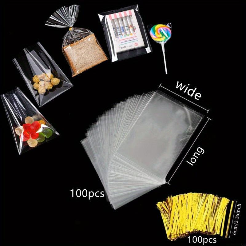 100pcs Transparent Gift Bags for Bakery Packaging