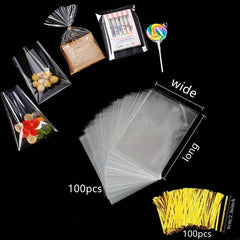 100pcs Transparent Gift Bags for Bakery Packaging