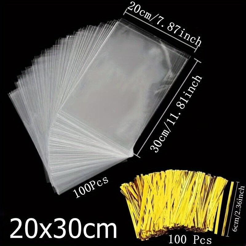 100pcs Transparent Gift Bags for Bakery Packaging