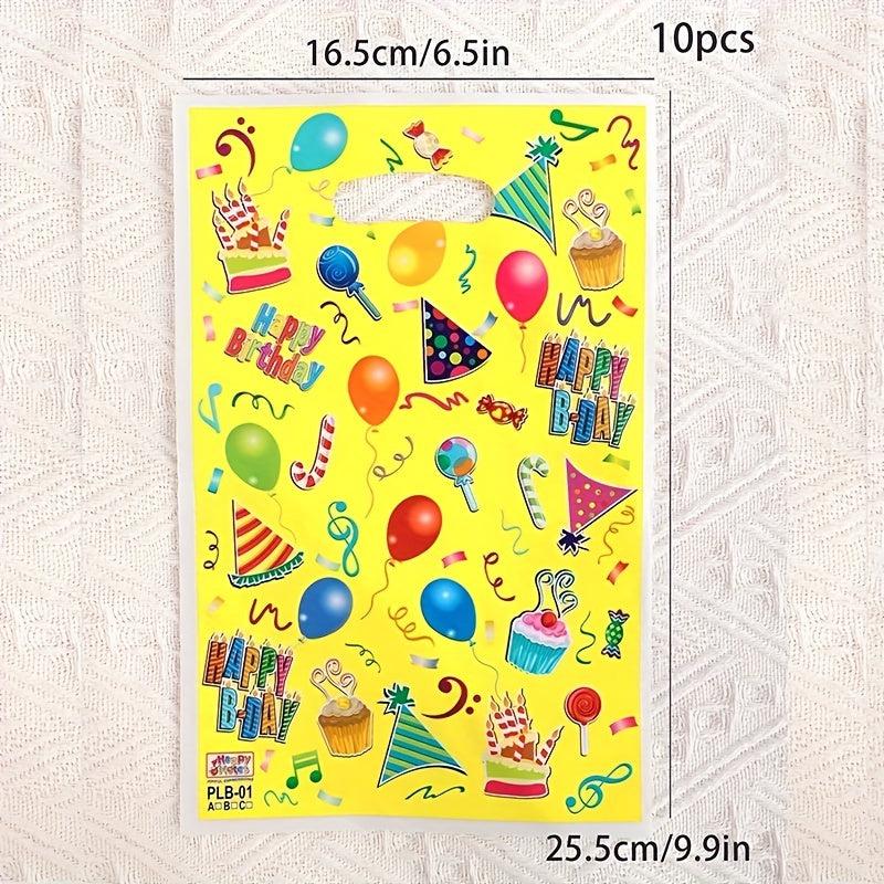 10pcs Happy Birthday Party Favor Bags Balloon Cake Candy Gift Tote