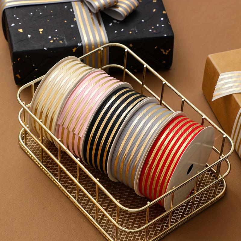 9m Bronzing Webbing 1in Satin Ribbon Golden Striped Ribbon Bag Bow Ribbon
