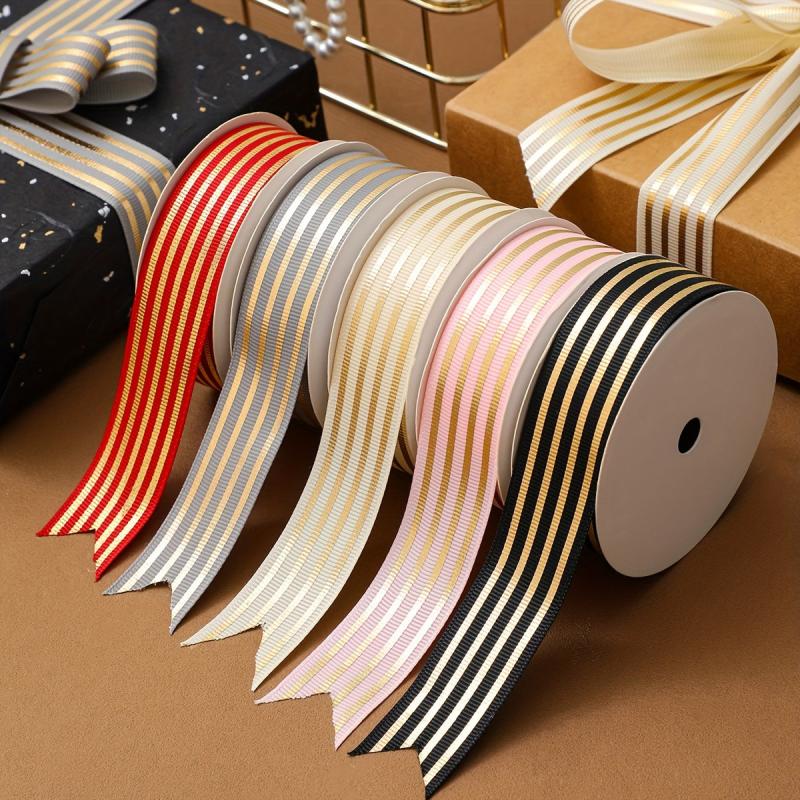 9m Bronzing Webbing 1in Satin Ribbon Golden Striped Ribbon Bag Bow Ribbon