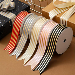 9m Bronzing Webbing 1in Satin Ribbon Golden Striped Ribbon Bag Bow Ribbon