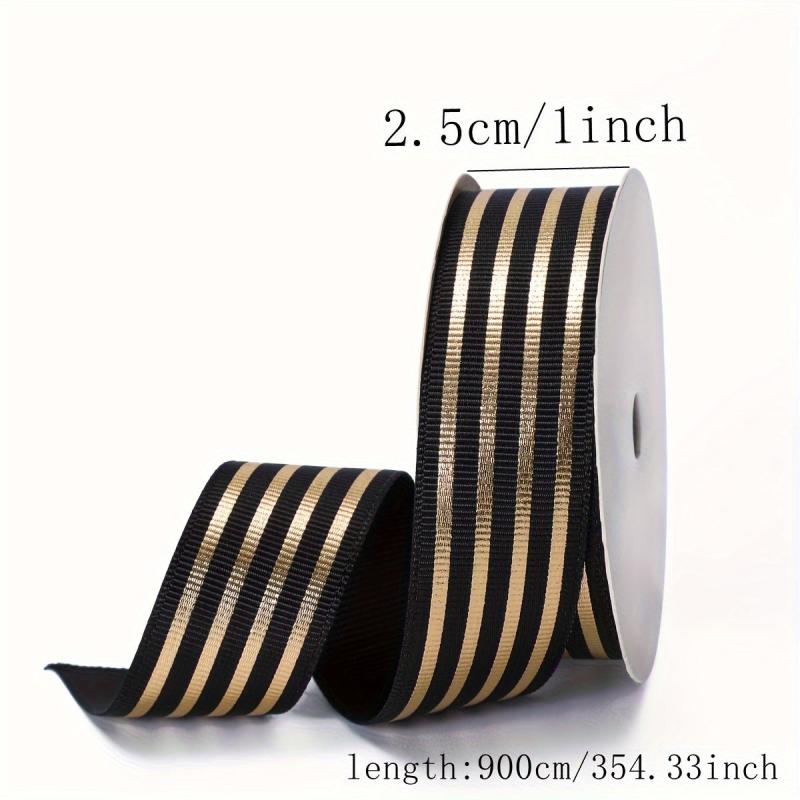9m Bronzing Webbing 1in Satin Ribbon Golden Striped Ribbon Bag Bow Ribbon