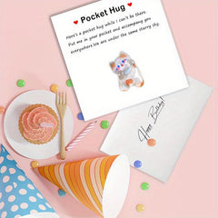 1pc Cats Resin Animal Decorated Pocket Hugs With Encouragement Cards