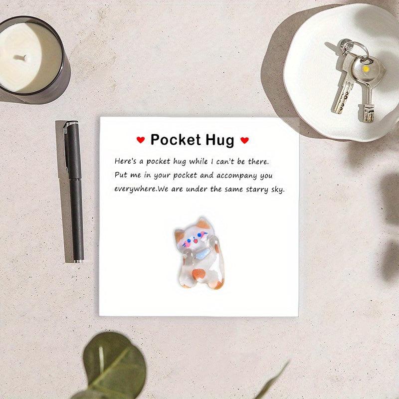 1pc Cats Resin Animal Decorated Pocket Hugs With Encouragement Cards