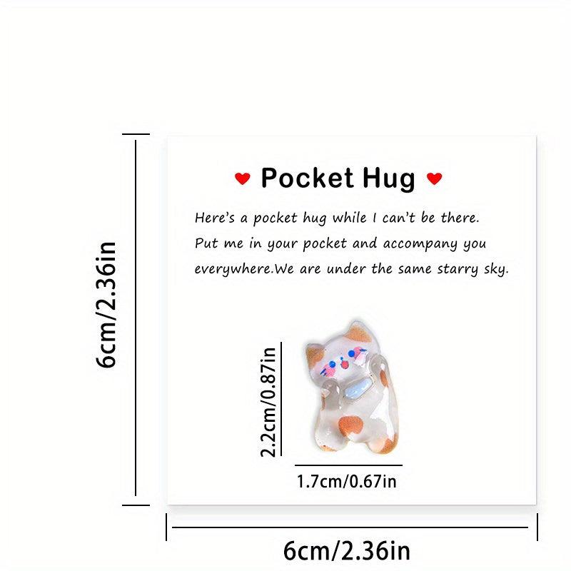 1pc Cats Resin Animal Decorated Pocket Hugs With Encouragement Cards