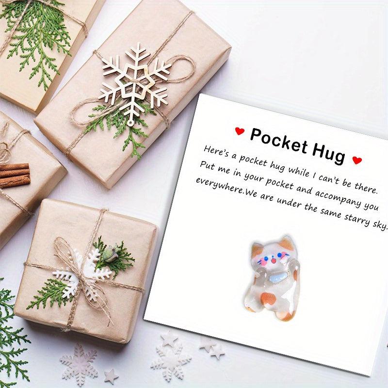 1pc Cats Resin Animal Decorated Pocket Hugs With Encouragement Cards