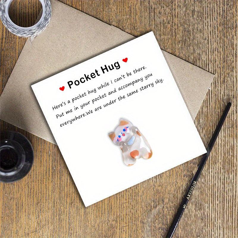 1pc Cats Resin Animal Decorated Pocket Hugs With Encouragement Cards
