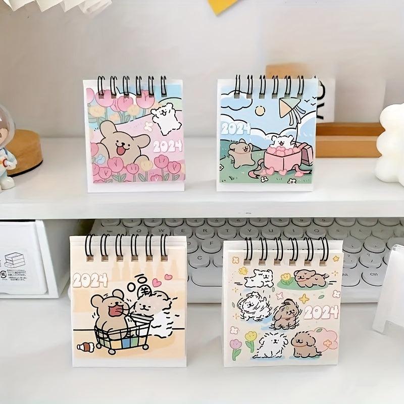 1pc Year Advance Line Small Dog Student Party Office Notes Mini Calendar Desktop
