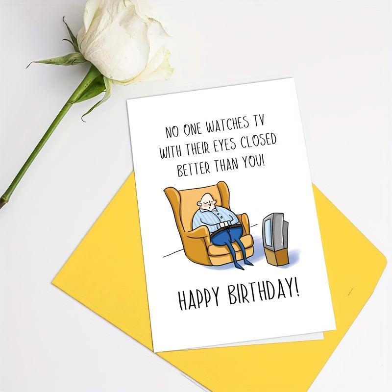 Funny Bday Card For Men TV With Eyes Closed Card