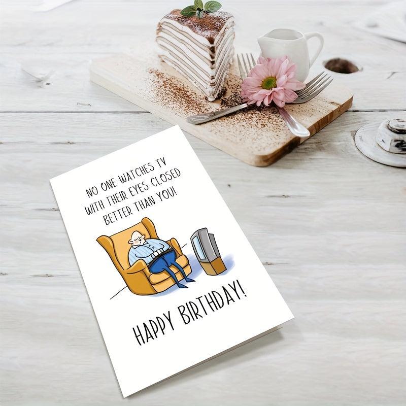 Funny Bday Card For Men TV With Eyes Closed Card