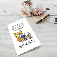 Funny Bday Card For Men TV With Eyes Closed Card