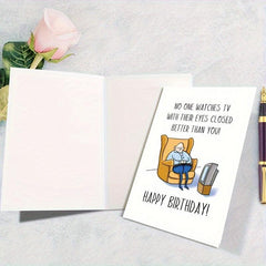 Funny Bday Card For Men TV With Eyes Closed Card